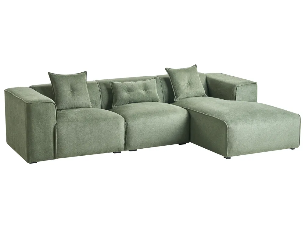 Ecksofa 3-Sitzer DOLVA Chenillegewebe Dunkelgrün linksseitig_918919