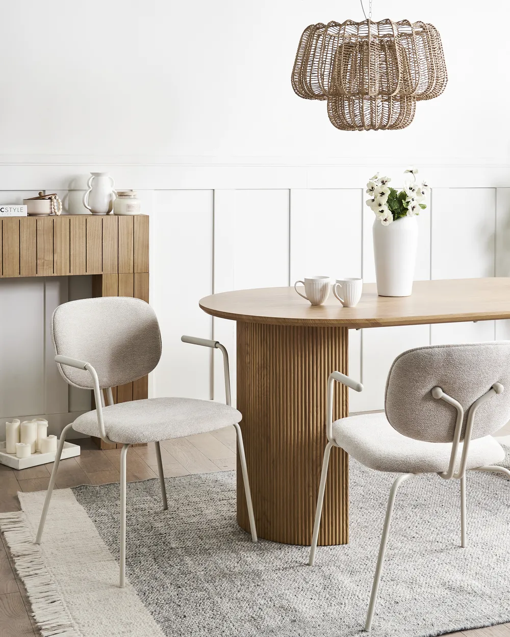 Set of 2 Dining Chairs CARILLE Chenille Light Beige
