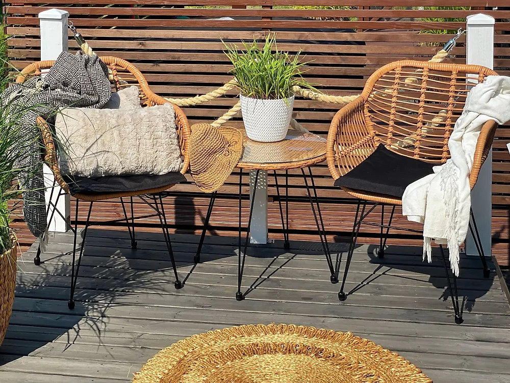 Bistro Set with Cushions TROPEA II PE Rattan Natural_1179716