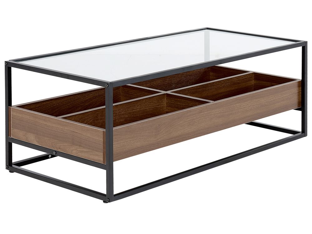 Table basse WACO avec rangement Verre de sécurité Noir