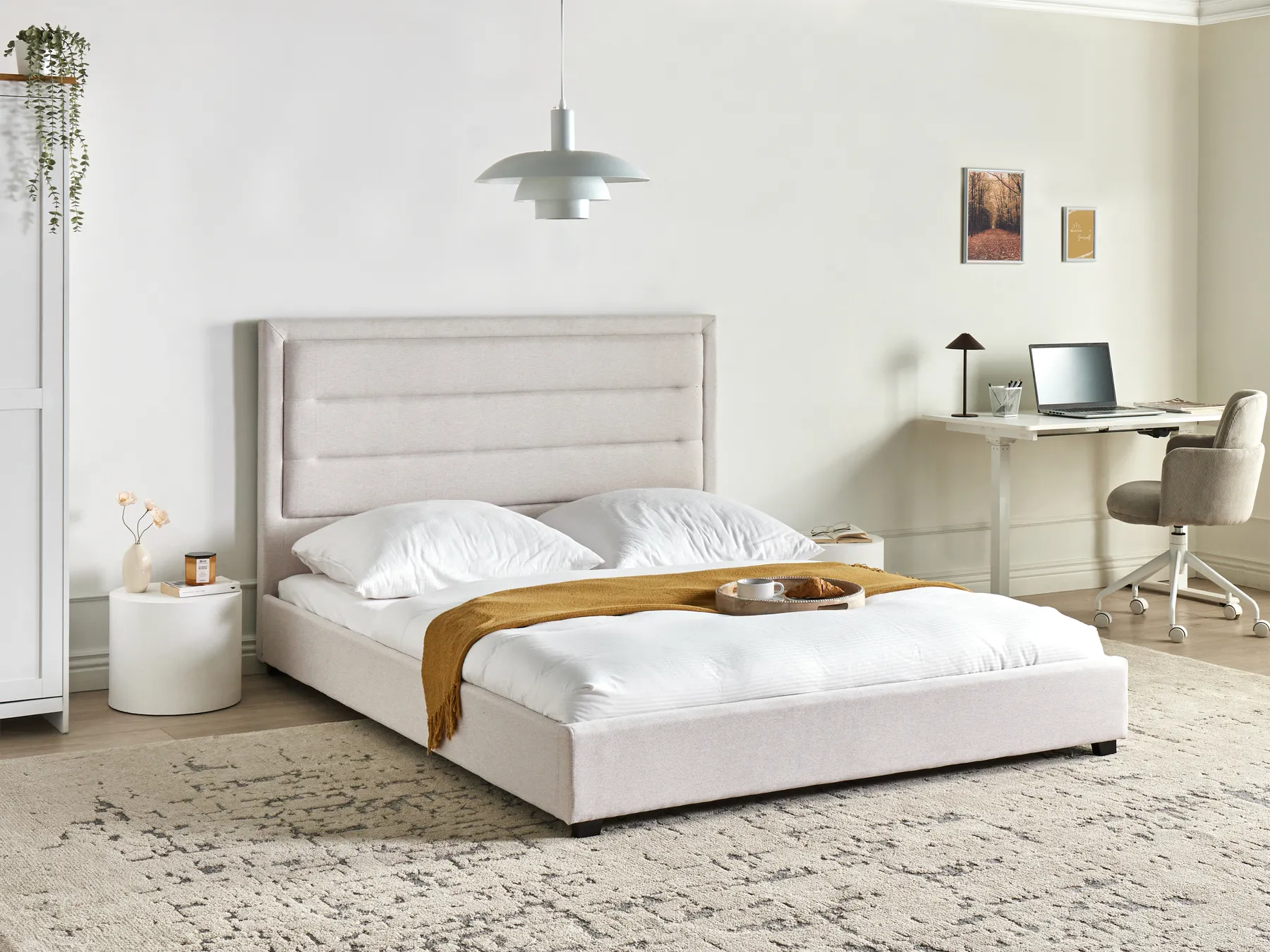 Wasserbett Stoff ROUEN 160 x 200 cm Hellbeige_996701