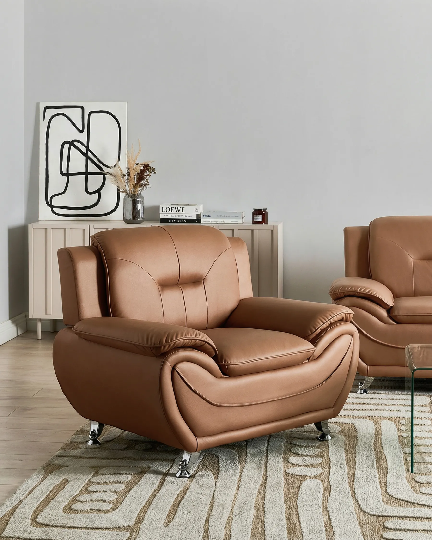 Armchair LEIRA Faux Leather Golden Brown_1058403
