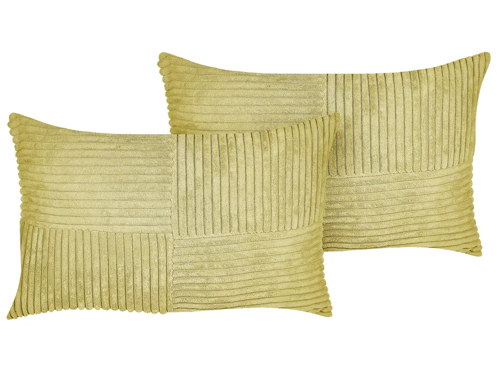 Lot de 2 coussins décoratifs MILLET 30 x 50 cm Velours côtelé Vert olive Motif géométrique_854705