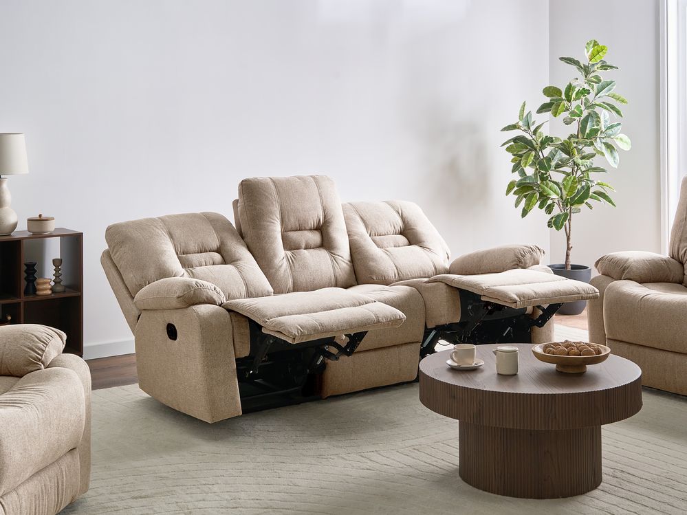 Manual Recliner Sofa 3 Seater BERGEN Fabric Beige