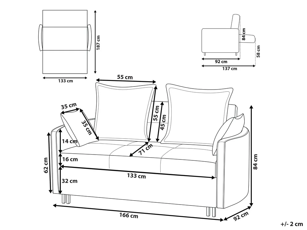 Schlafsofa 2-Sitzer HOVIN Stoff Hellbeige_746294
