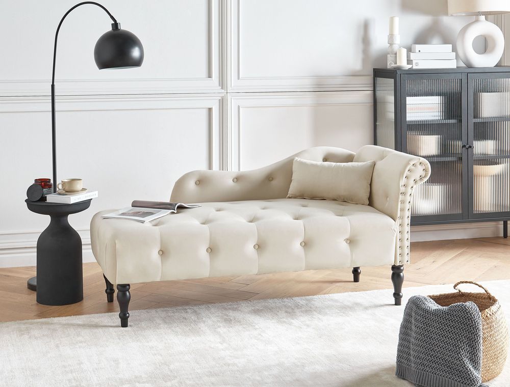 Right-Hand Chaise Longue IVRY Velvet Light Beige