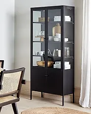 Glass Display Cabinet OXTED 80 cm Metal Black_850456