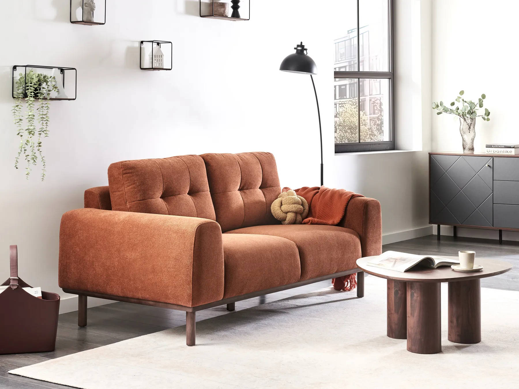 Sofa 2 Seater LAURILA Fabric Golden Brown_951751