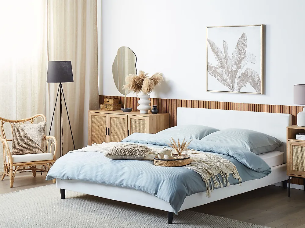 Bettrahmenbezug Samtstoff FITOU 160 x 200 cm Weiß_1179487