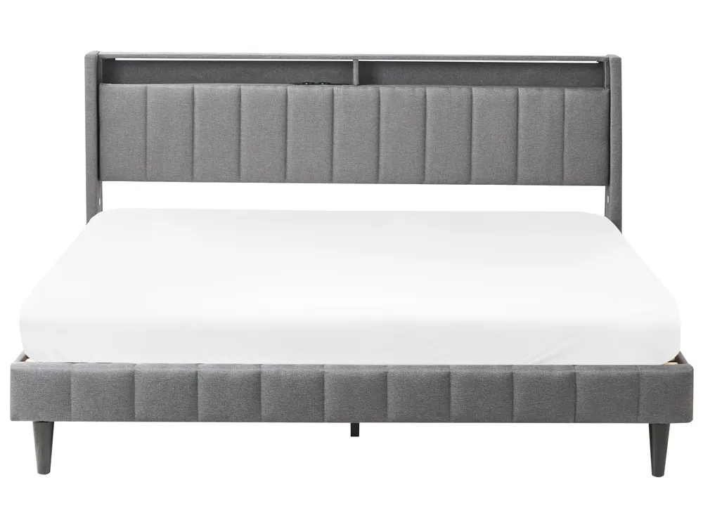 Bed with LED BEAULIEU Fabric Dark Grey 180 x 200 cm (EU Super King) with USB Port with Storage_993587