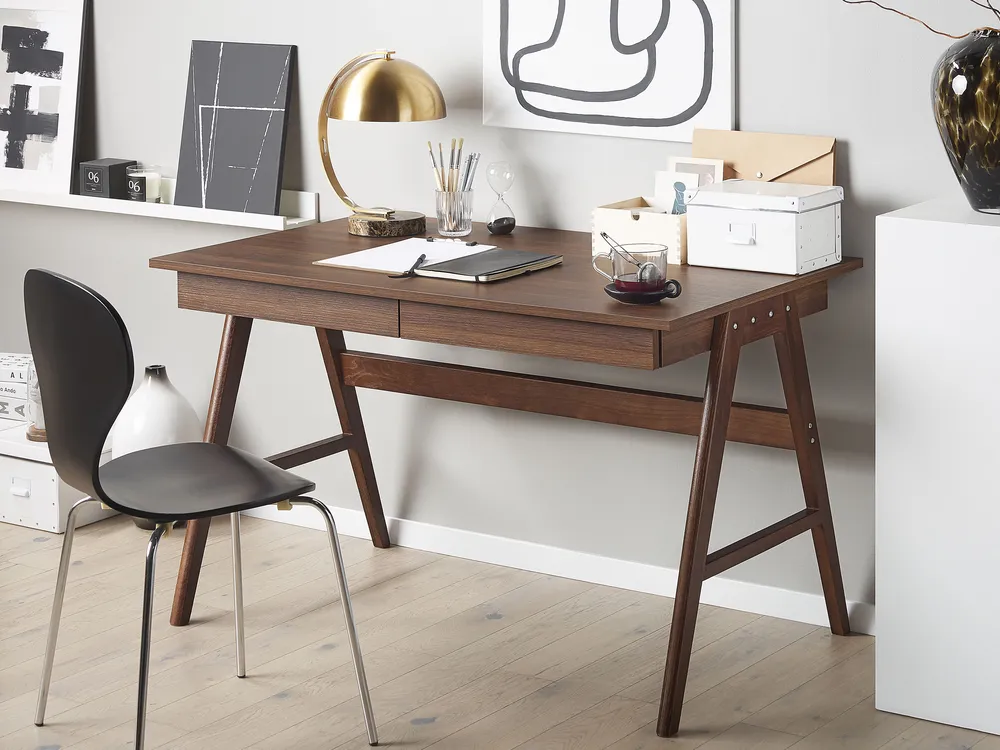 Home Office Desk SHESLAY Dark Brown 120 cm 70 cm with Storage