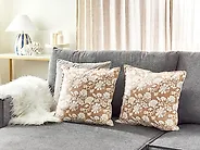 Dekokissen 2er Set NOTELEA 45 x 45 cm Baumwolle Beige Blumenmuster_1187078