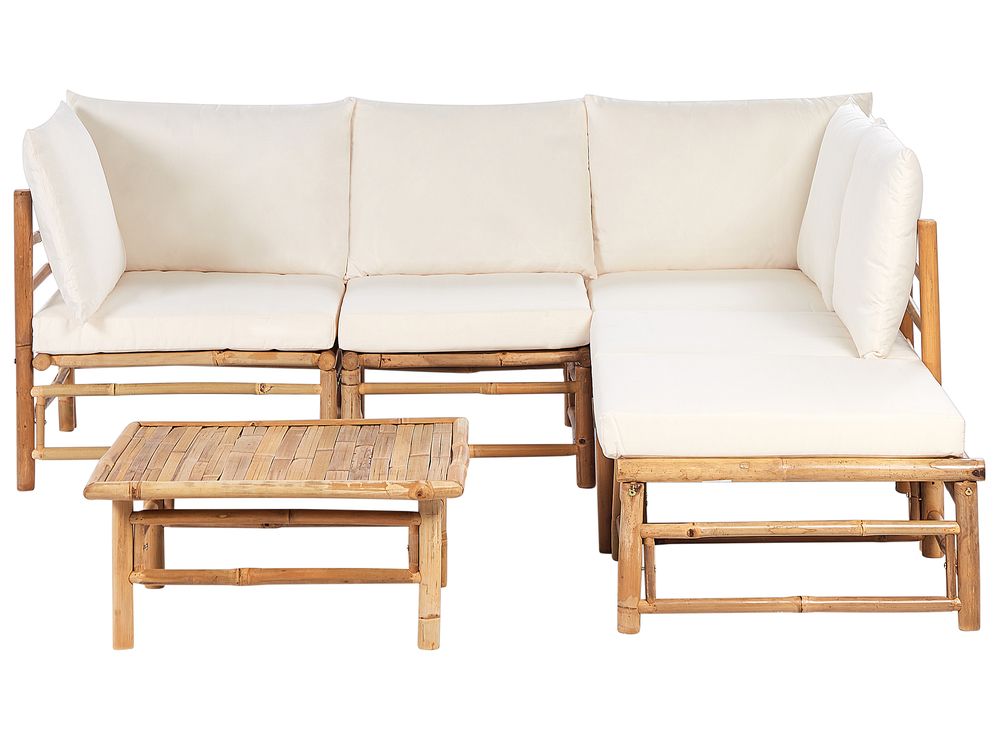 Ensemble de canapés d'angle de jardin 5 places CERRETO Bambou Blanc cassé Côté gauche