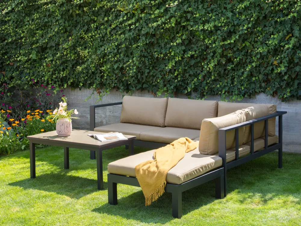 Garten Ecksofa mit Tisch 5-Sitzer MESSINA Metall Sandbeige linksseitig_932141