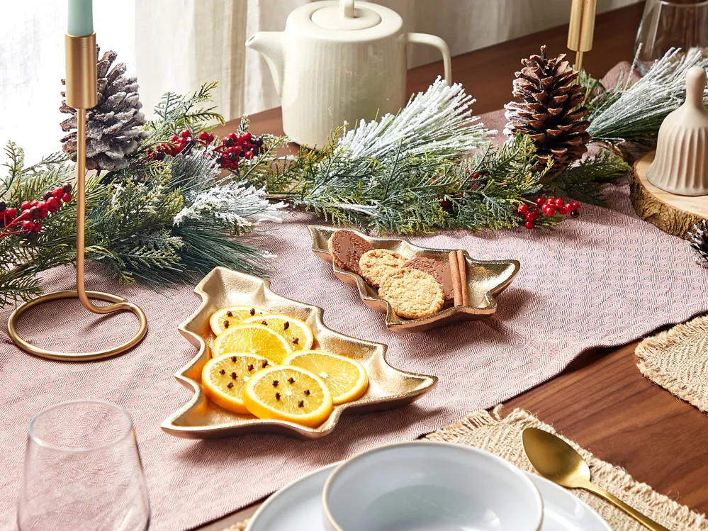 Dekotablett 2er Set Weihnachtsbaum DURIAN Metall Gold
