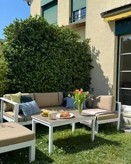 Garten Ecksofa mit Tisch 5-Sitzer MESSINA Metall Sandbeige linksseitig_983752