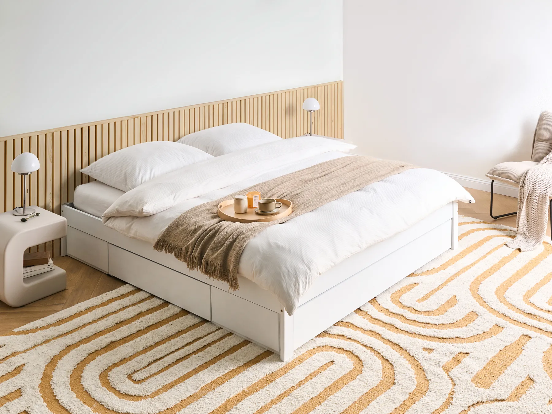 Bett mit Schubladen ohne Kopfteil GIAT Holz Weiß 180 x 200 cm_1023330
