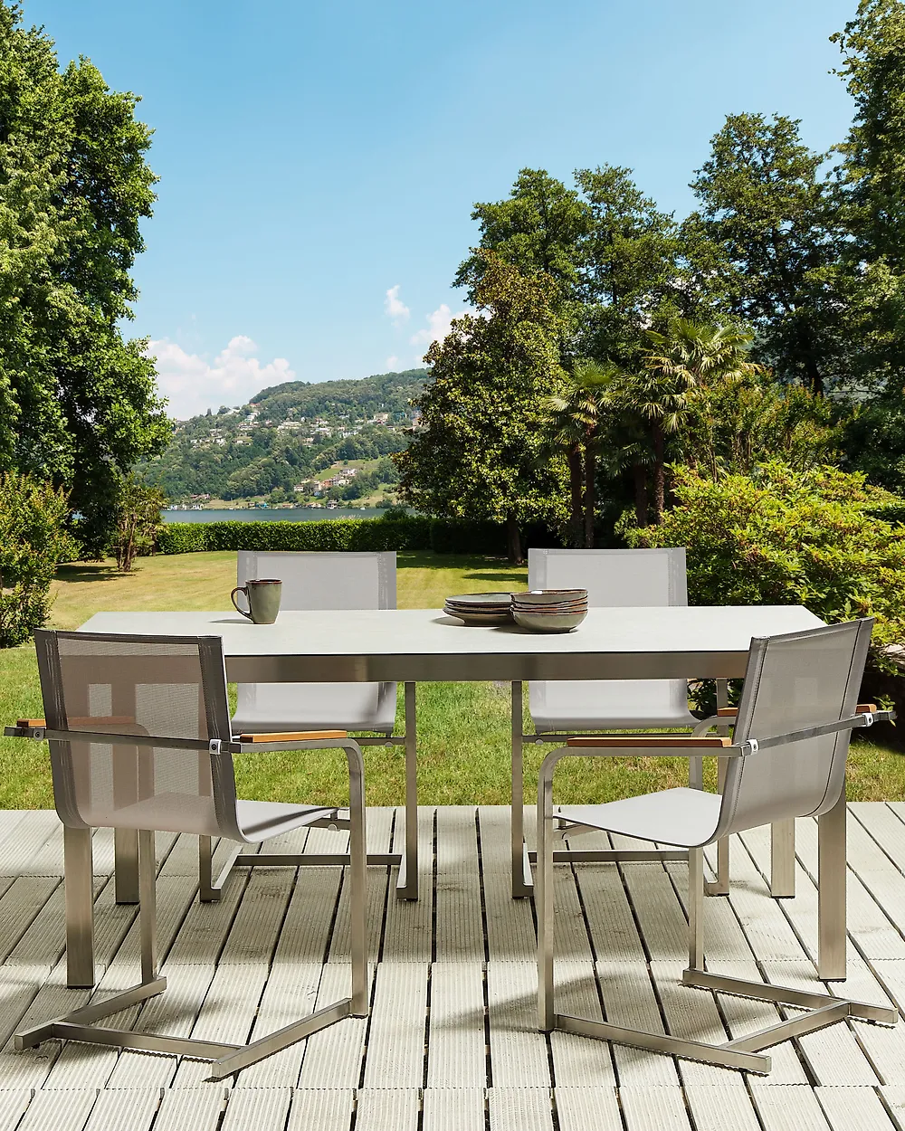 Set of 4 Garden Chairs COSOLETO Stainless Steel Beige_1177427