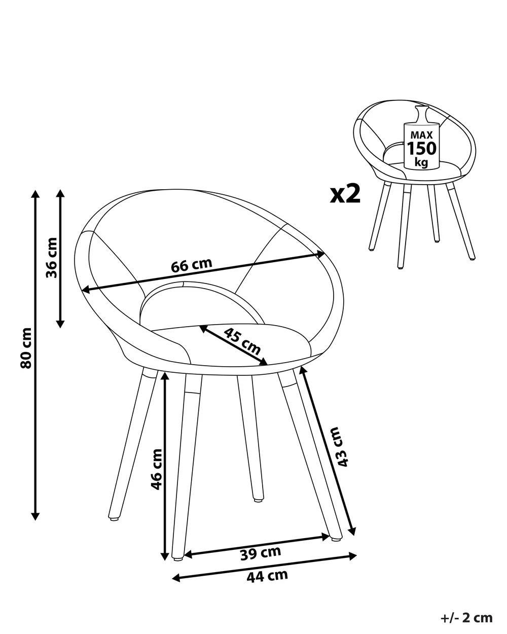 Esszimmerstuhl 2er Set ROSLYN Marineblau_816687