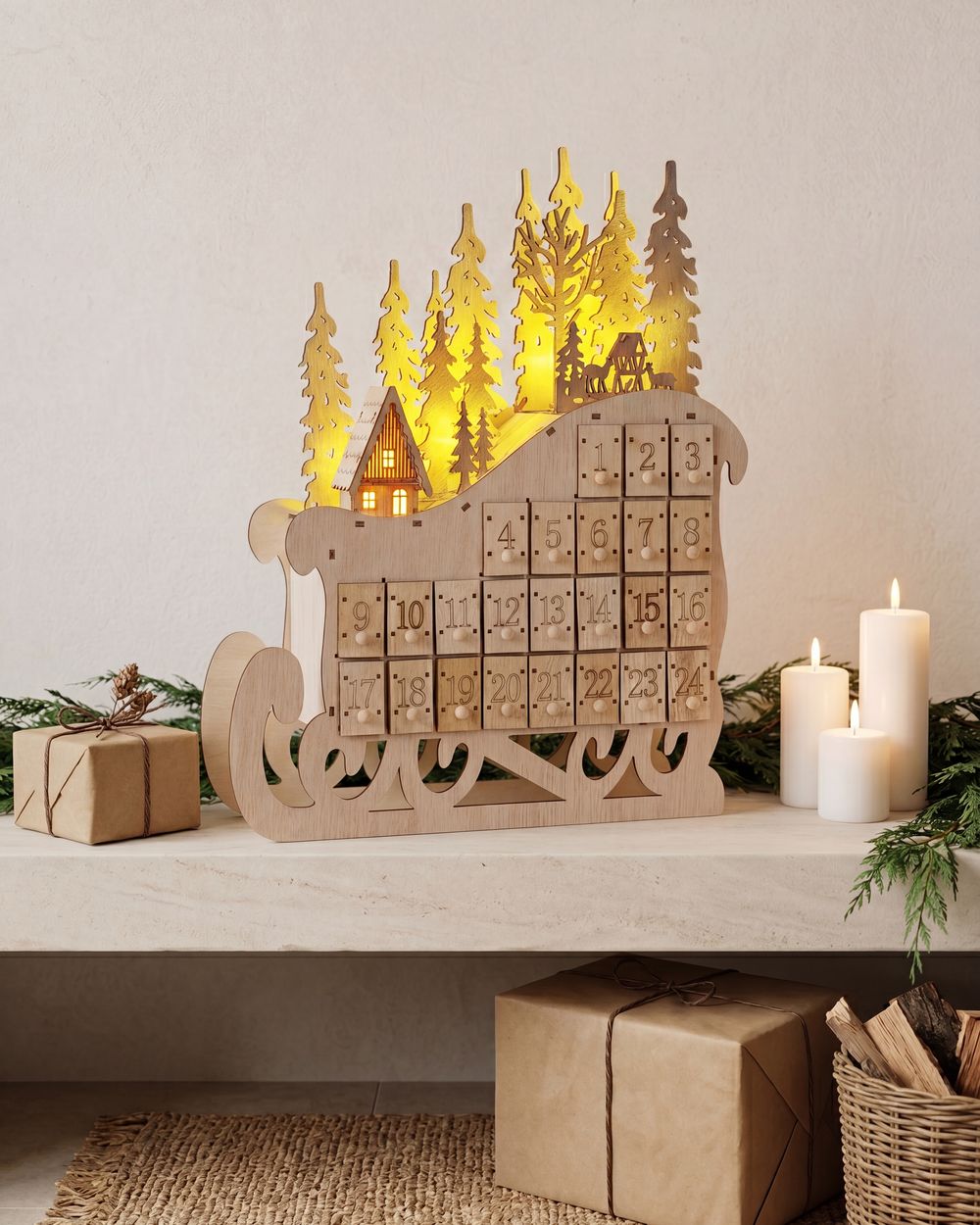 Christmas Decoration LED IMPALA 40 cm Advent Calendar Light Brown