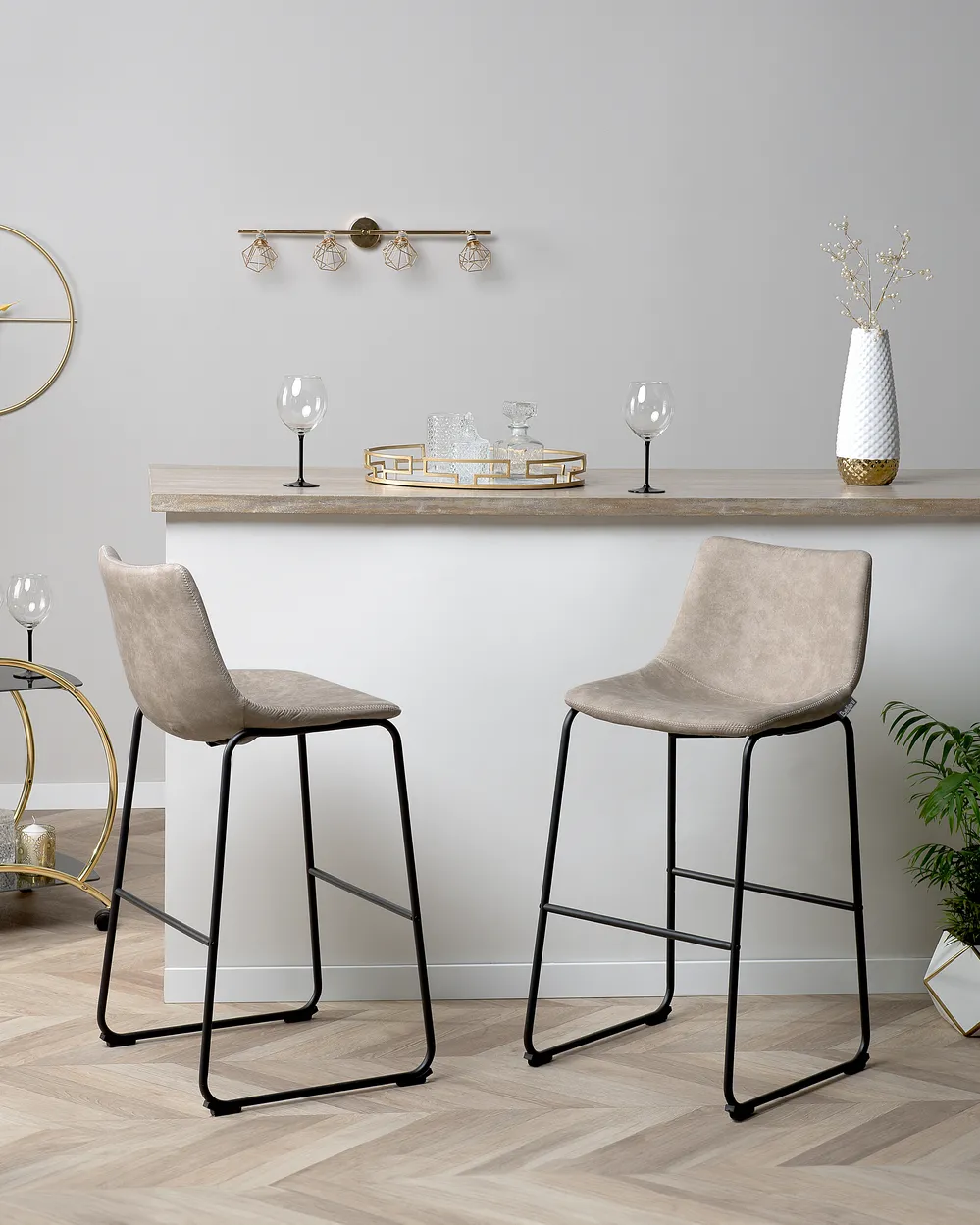 Set mit 2 Barstühlen FRANKS Beige