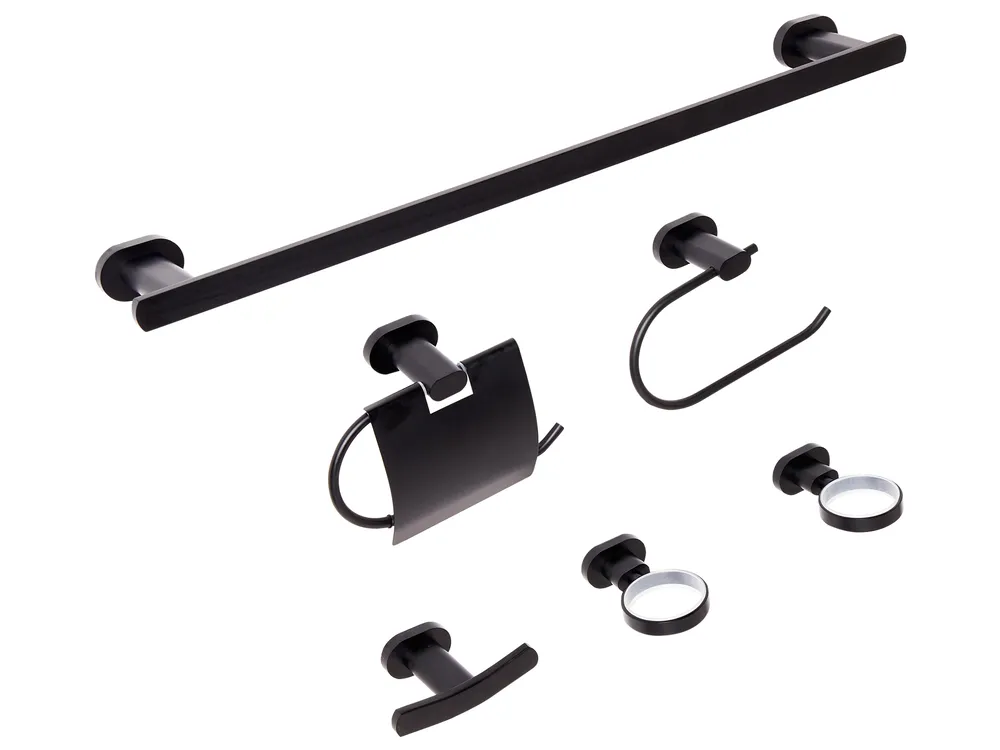 6-Piece Bathroom Hardware Set TOCOPILLA with Towel Bars and Hooks Black_989768