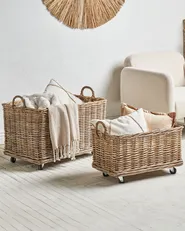 Aufbewahrungskorb 2er Set KITIM mit Rädern Rattan Naturfarben_885219