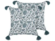 Set of 2 Decorative Cushions RUMEX 45 x 45 cm Cotton Blue Floral Pattern_838945