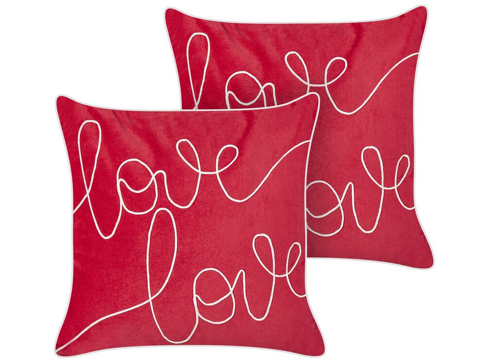 Set of 2 Decorative Cushions SIDERASIS 45 x 45 cm Velvet Red Text