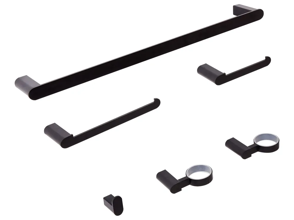 6-Piece Bathroom Hardware Set PARACAS with Towel Bars and Hooks Black_989876