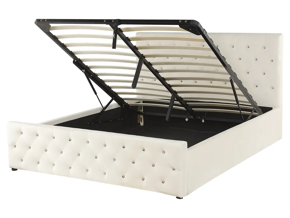 Bett mit Stauraum AMIENS Samtstoff Hellbeige 160 x 200 cm