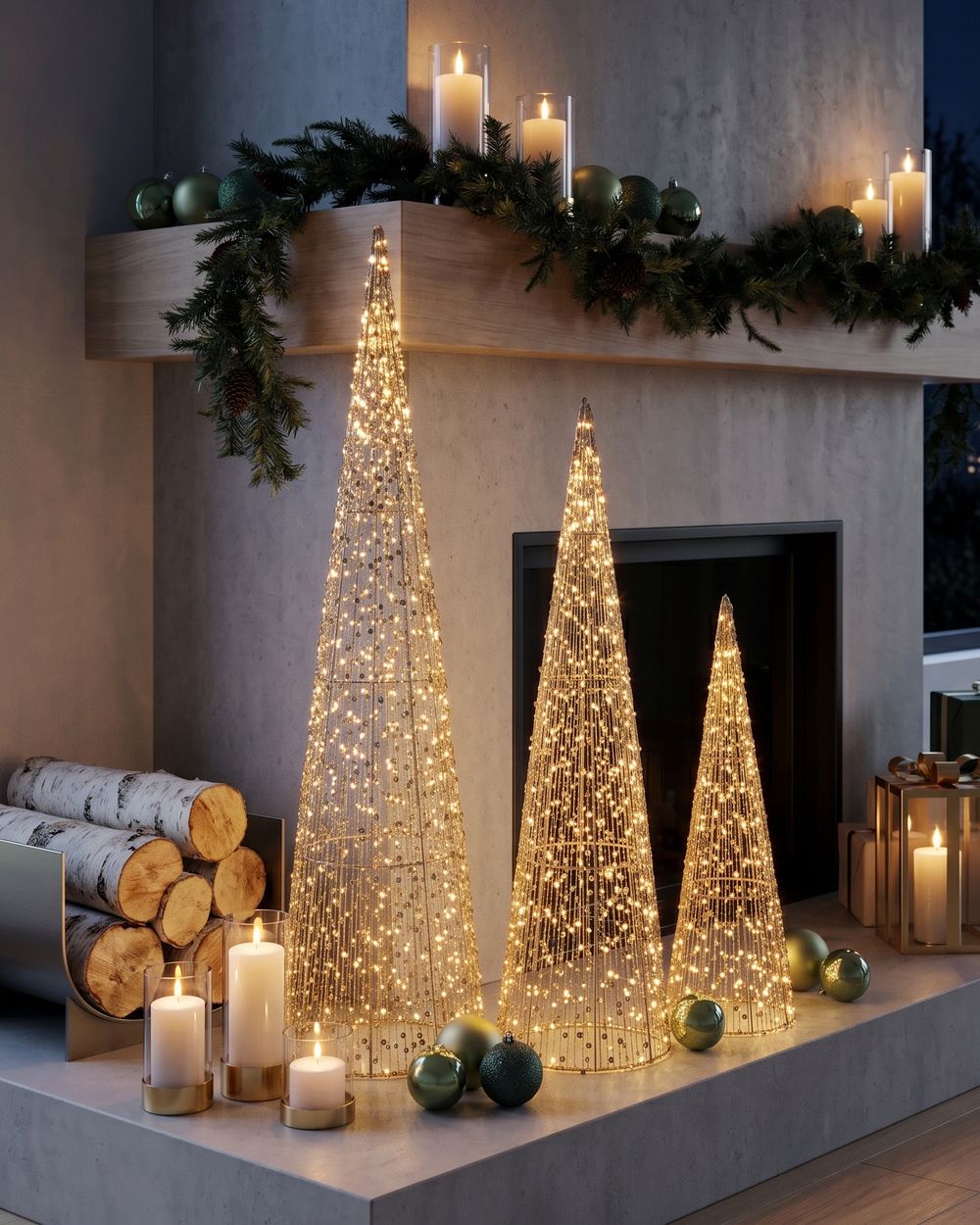 Set of 3 Christmas Decorations LED VEJLESO 40/60/80 cm Christmas Tree Gold