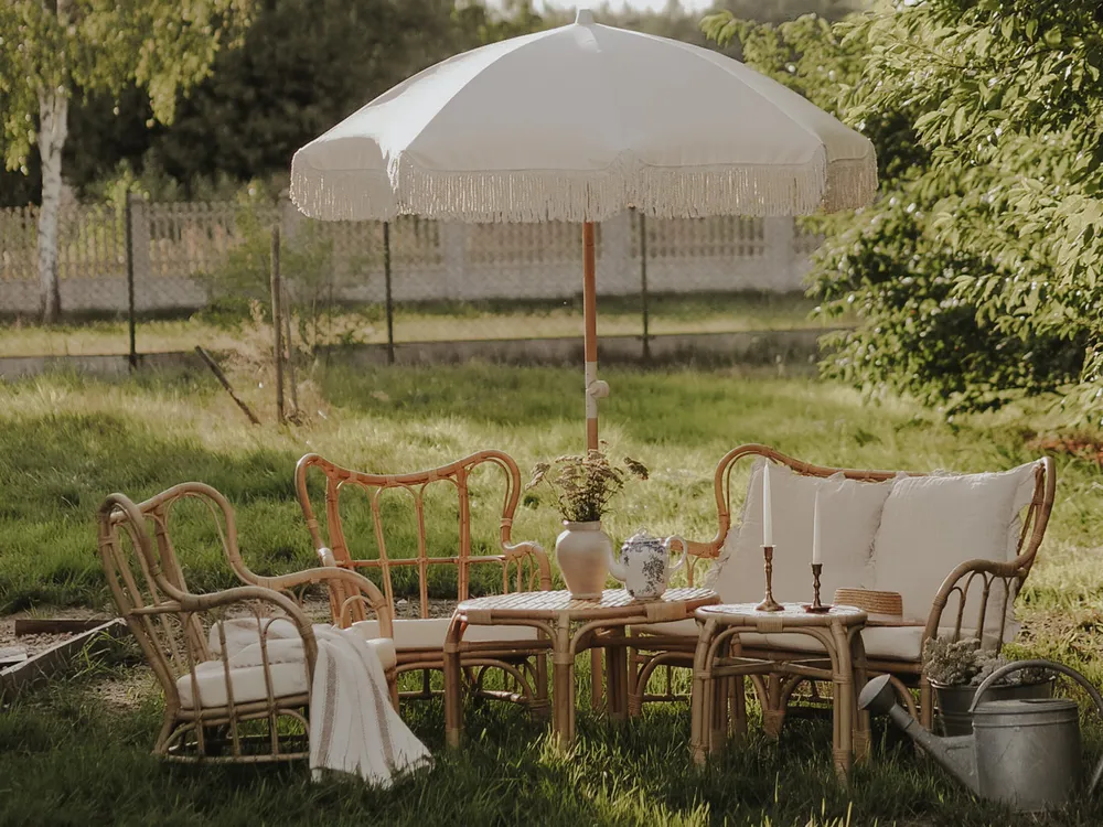 Lounge Set mit Tisch 4-Sitzer BRINDISI Rattan Naturfarben_835958