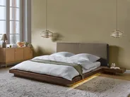Bett mit LED Bouclé ZEN 160 x 200 cm Braune Esche_1080006