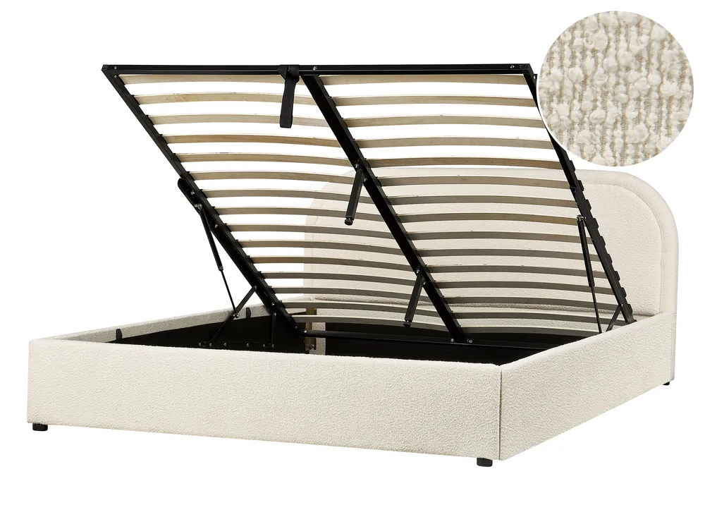 Bett mit Stauraum QUILLIEN Bouclé Hellbeige 140 x 200 cm