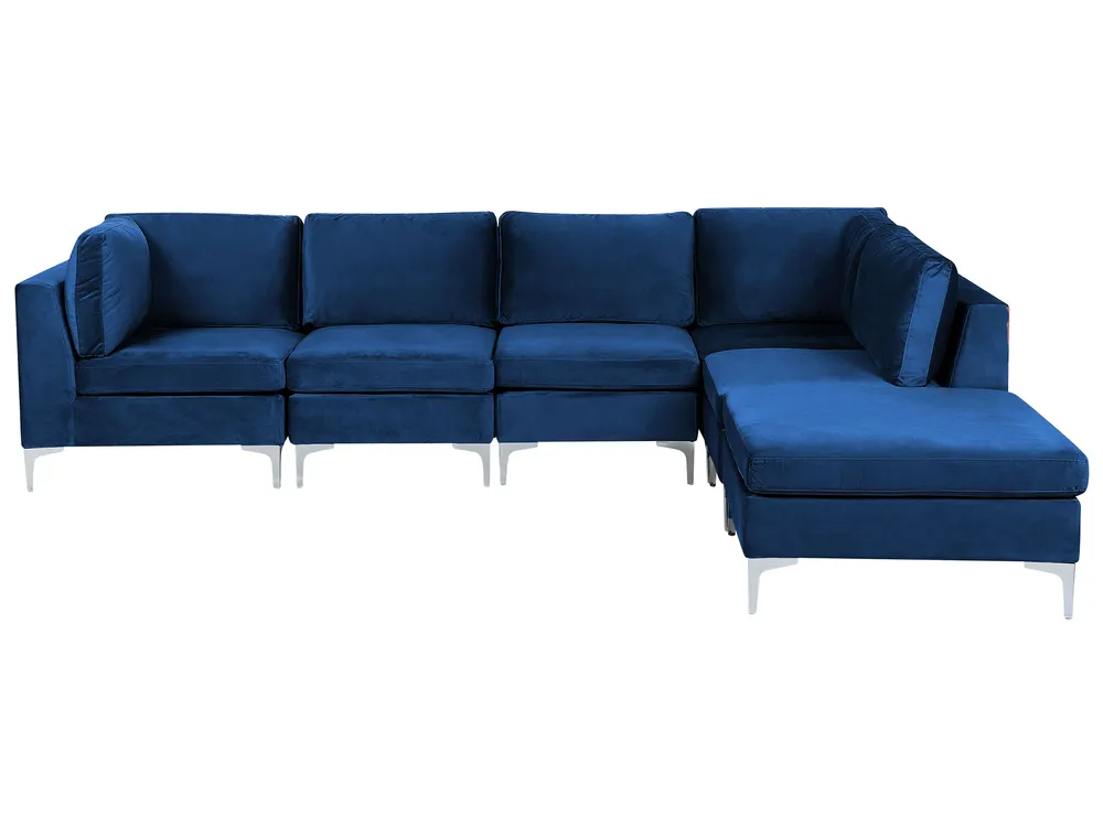 Modul Ecksofa 5-Sitzer EVJA mit Ottomane Samtstoff Marineblau linksseitig