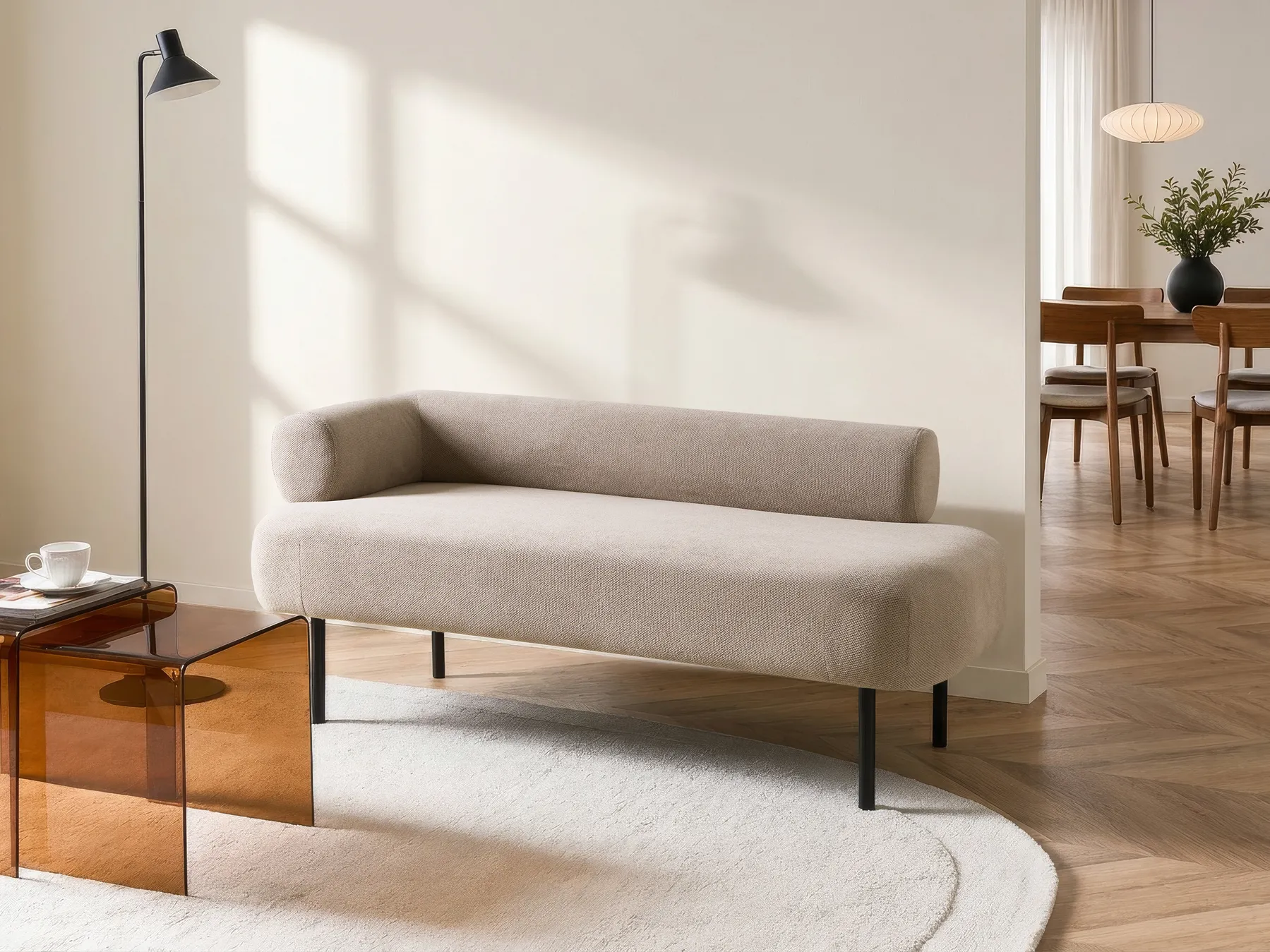 Linksseitige Chaiselongue MIRMANDE Stoff Hellbraun_1072701