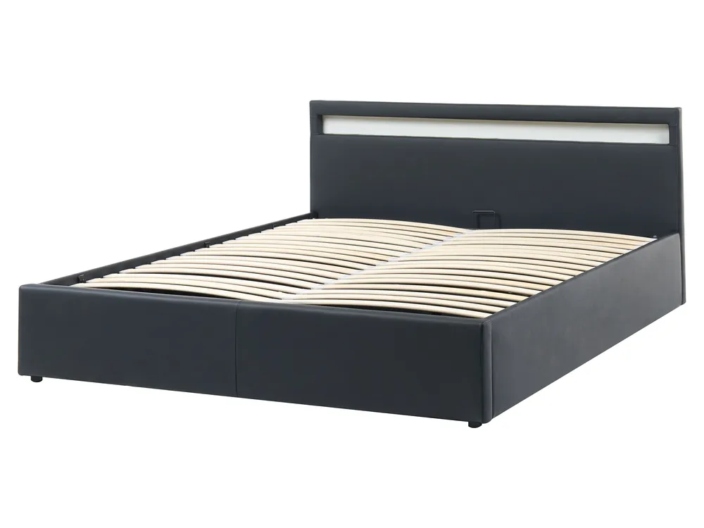 Ottoman Bed with LED ARMELLE Faux Leather Black 160 x 200 cm (EU King Size)_1131152