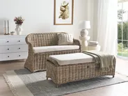 Gartenbank mit Auflage SUSUA 141 cm mit Ottomane Rattan Naturfarben_957608
