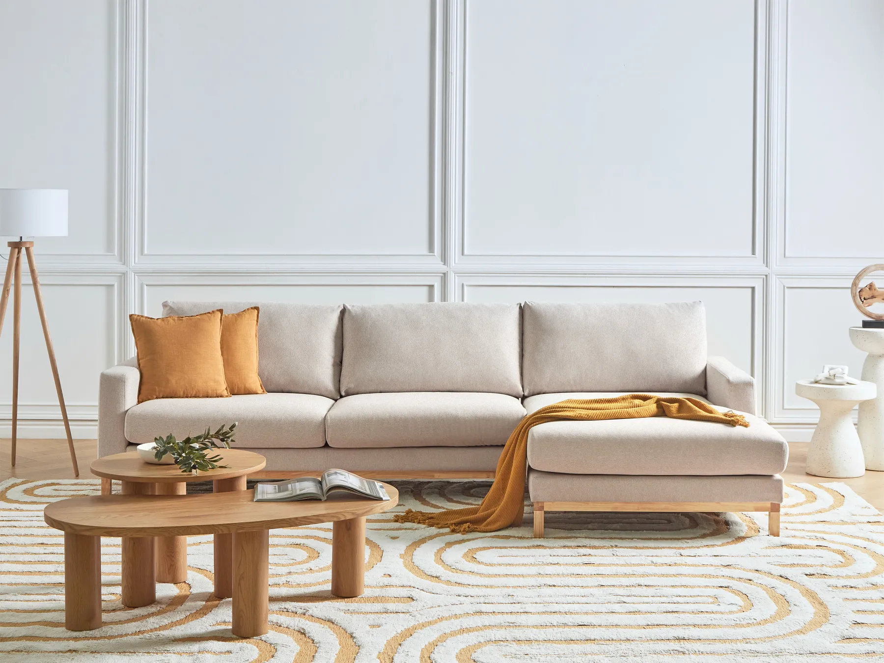 Ecksofa 4-Sitzer SIGGARD Stoff Hellbeige linksseitig_944891