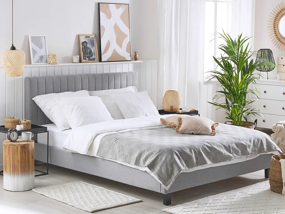 Bett mit Lattenrost Stoff POITIERS 160 x 200 cm Hellgrau