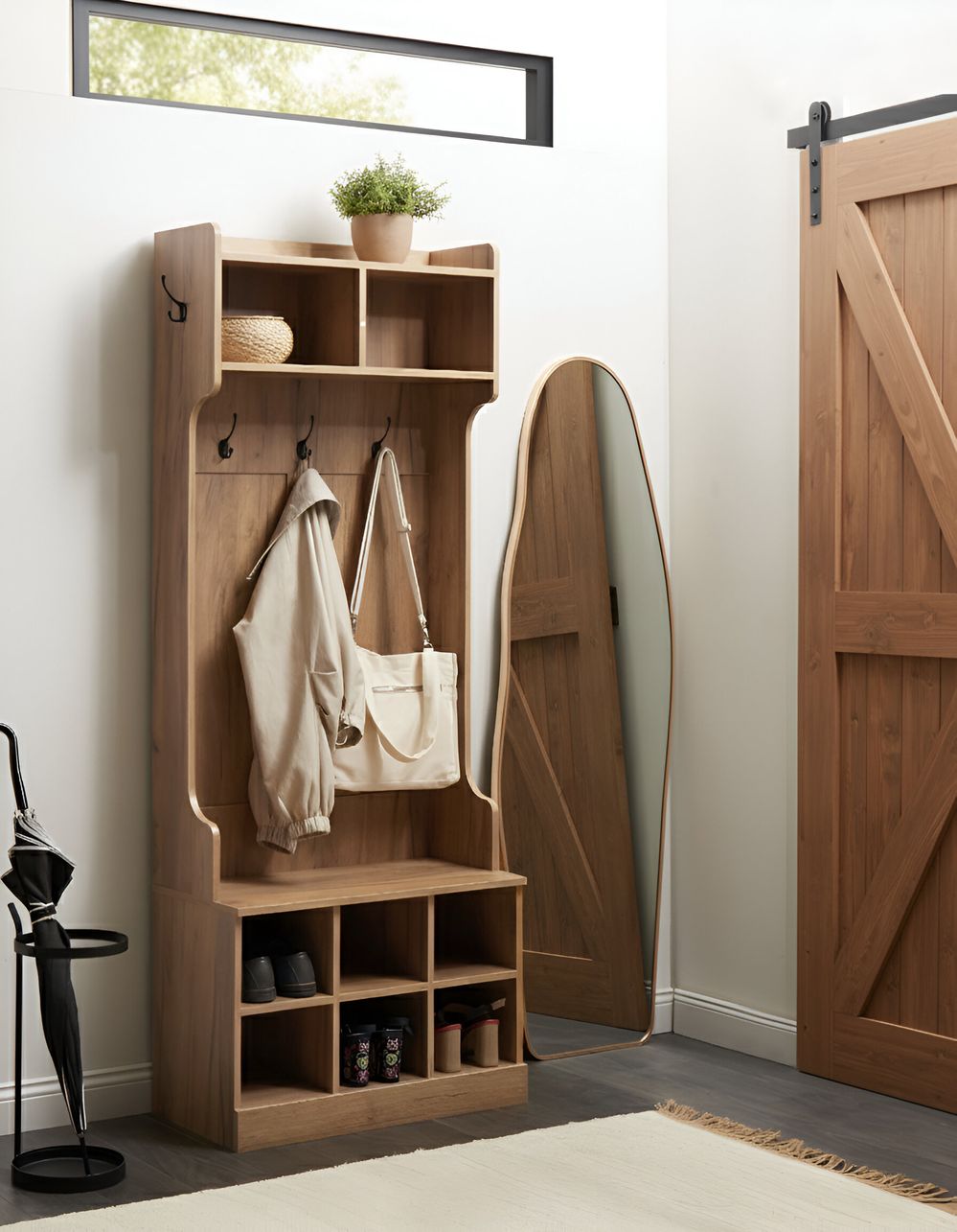Shoe Storage with Coat Rack GINDAGAI Light Brown