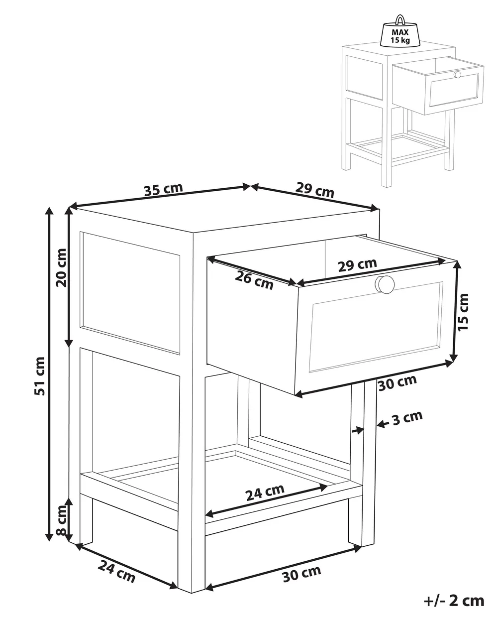 Nachttisch mit 1 Schublade ESTO Paulownia-Holz Hellbraun_845551