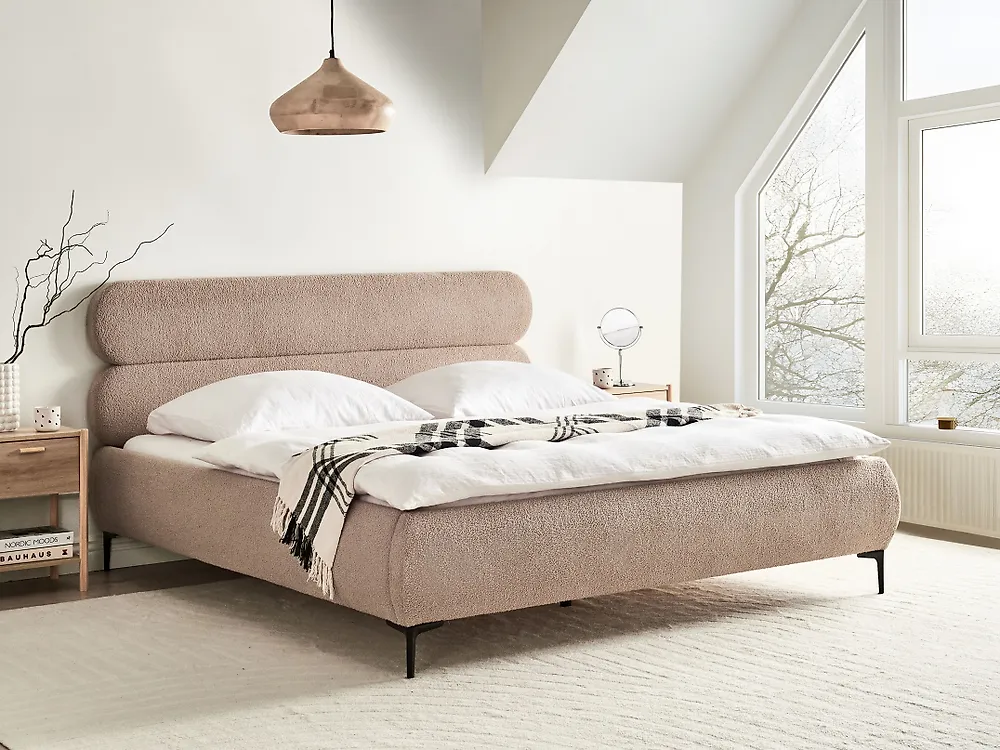 Bed Bouclé LESSAY 180 x 200 cm Taupe_1188069