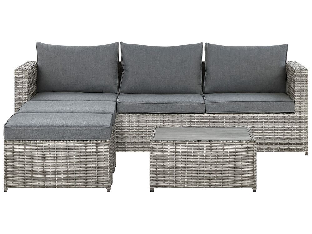 Garden Corner Sofa with Table 5 Seater SABBIA Modular PE Rattan Light Grey Left Hand