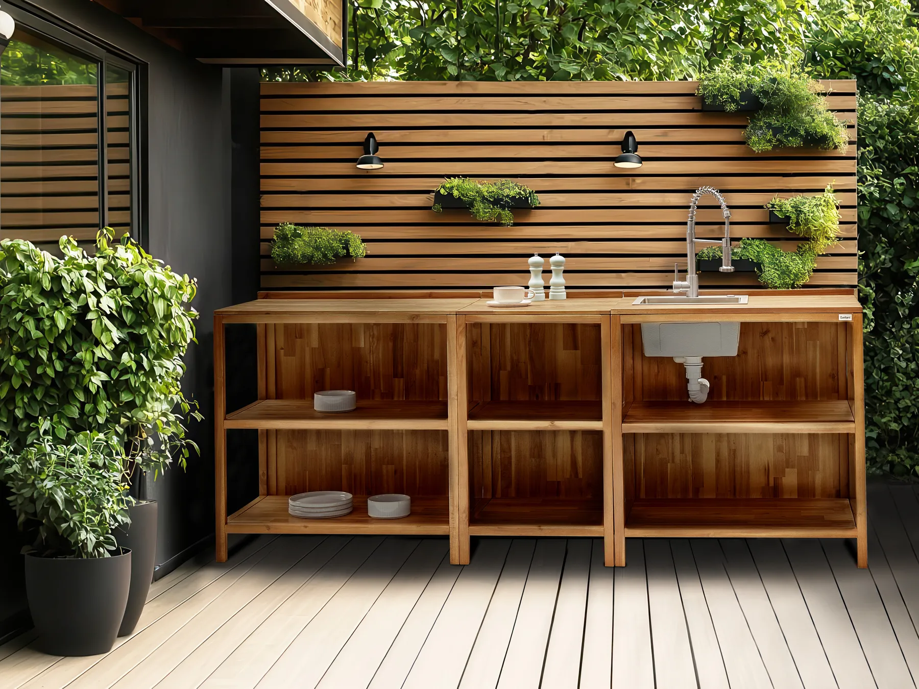 Outdoor-Kücheninsel mit Spüle VENOSA Braun / Silber Akazienholz_984508