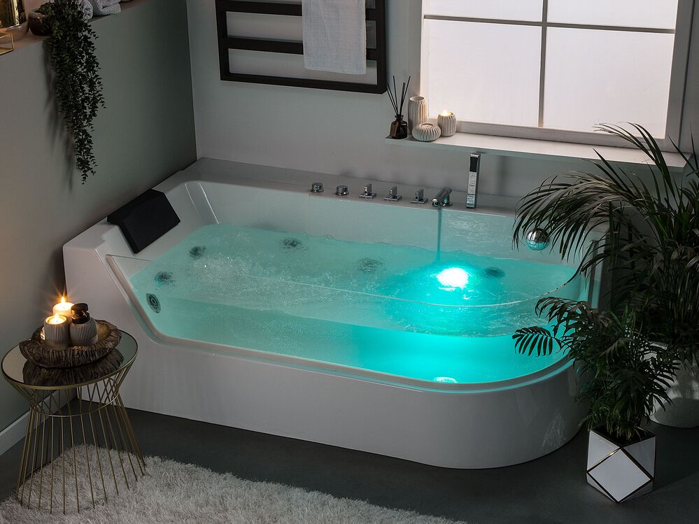 Corner Hot Tub with LED ACUARIO 1700 x 800 mm White Right Hand