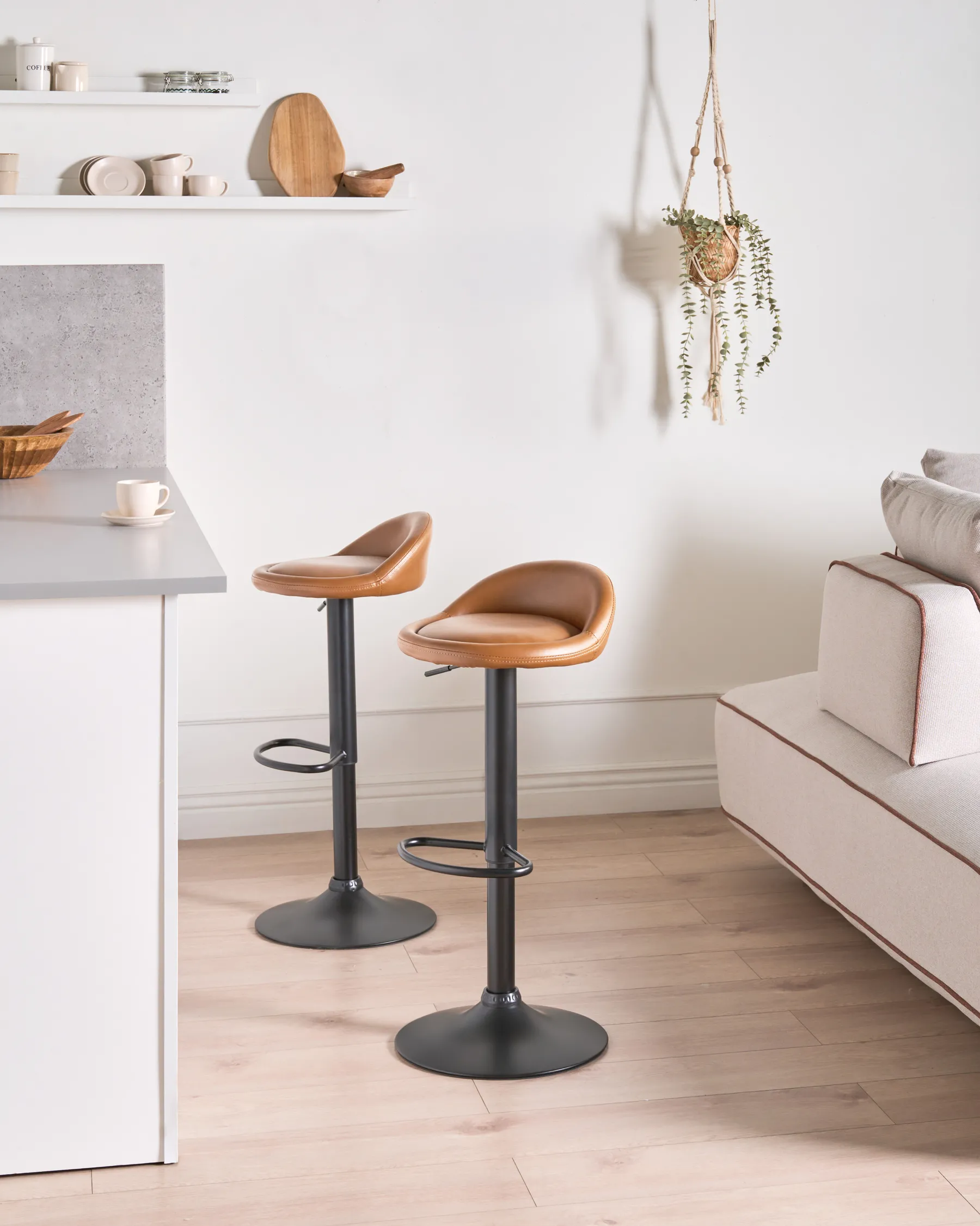 Set of 2 Bar Stools MEEDER Swivel Faux Leather Brown_1011350