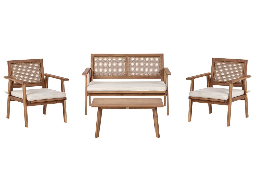 Lounge Set mit Tisch 4-Sitzer ARENELLA zertifiziertes Akazienholz Hellbeige