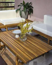Lounge Set mit Tisch 2-Sitzer GIAVENO Akazienholz Cremeweiß_982785